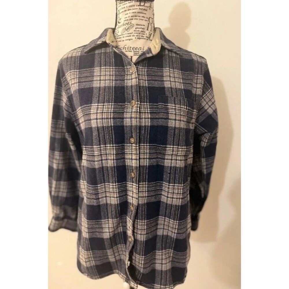 Vintage Retro Pendleton 100% Wool Plaid Flannel Barn Shirt Blue Medium